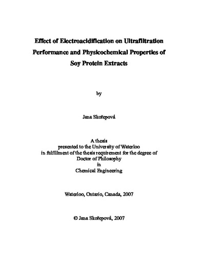 of Electroacidification on Ultrafiltration Performance and Physicochemical Properties of Soy Protein Extracts