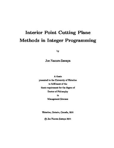 Interior Point Cutting Plane Methods In Integer Programming